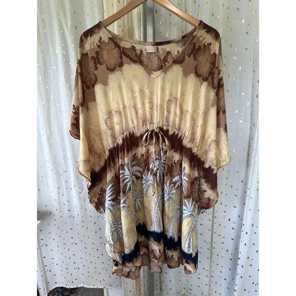 Coco Beach Hawaii Hawaiian Floral Hibiscus Tropical Earthy Swim Cover Up Dress - Picture 2 of 5